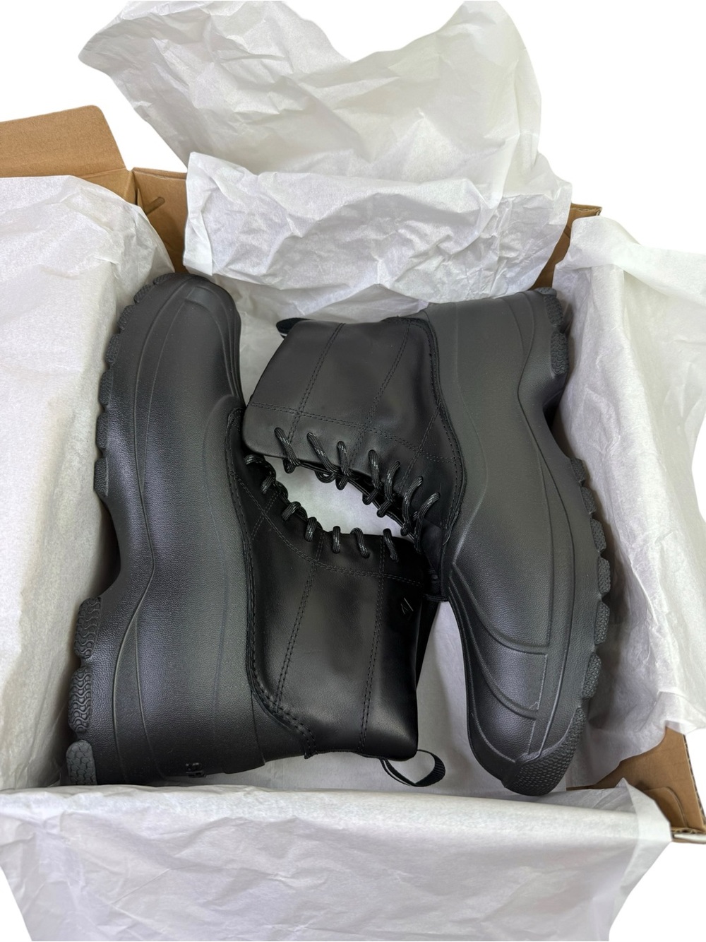 NEW Sperry Duck Float Boots Black Leather Upper Lace Up STS24854 Men’s Size 11